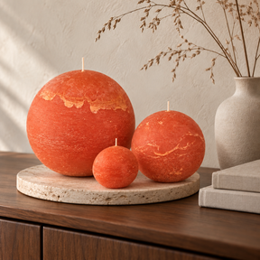 Rutulio formos žvakė „Rustic Classic“, oranžinė – interjere