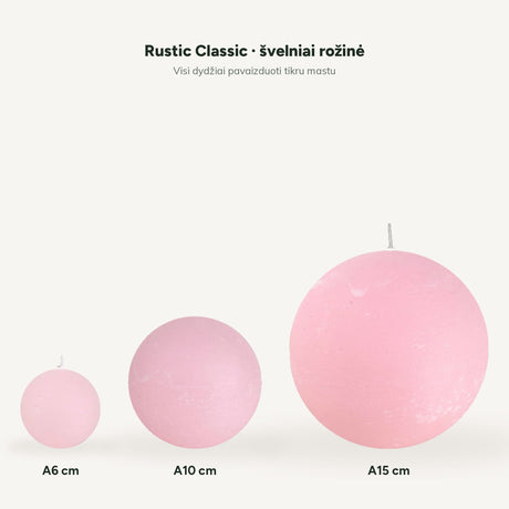 sodoela Žvakės Rutulio formos žvakė „Rustic Classic“, švelniai rožinė