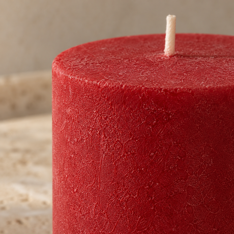 Žvakė „Rustic Velvet“, raudona – tekstūra iš arti