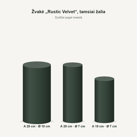 Žvakė „Rustic Velvet“, tamsiai žalia – dydžiai