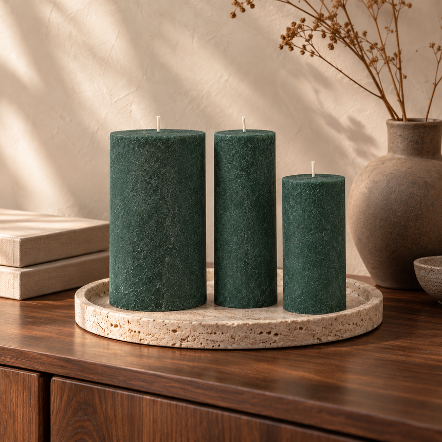 Žvakė „Rustic Velvet“, tamsiai žalia – interjere